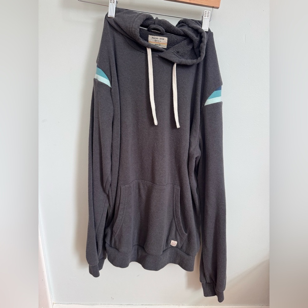 Men’s Women’s Marine Layer Charcoal Hoodie with Teal Accents size M